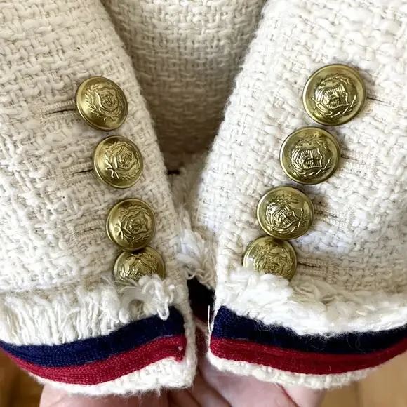 J.Crew Lady Jacket Blazer Tweed Cropped Fringe Fringy White Red Navy Blue Size 6 - Picture 13 of 13